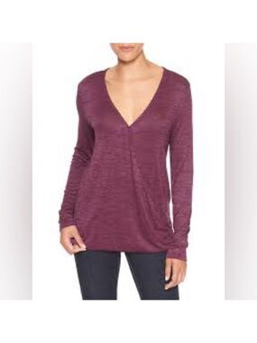 GAP Ruby Wine Long Sleeve Surplice Cross Knit Top